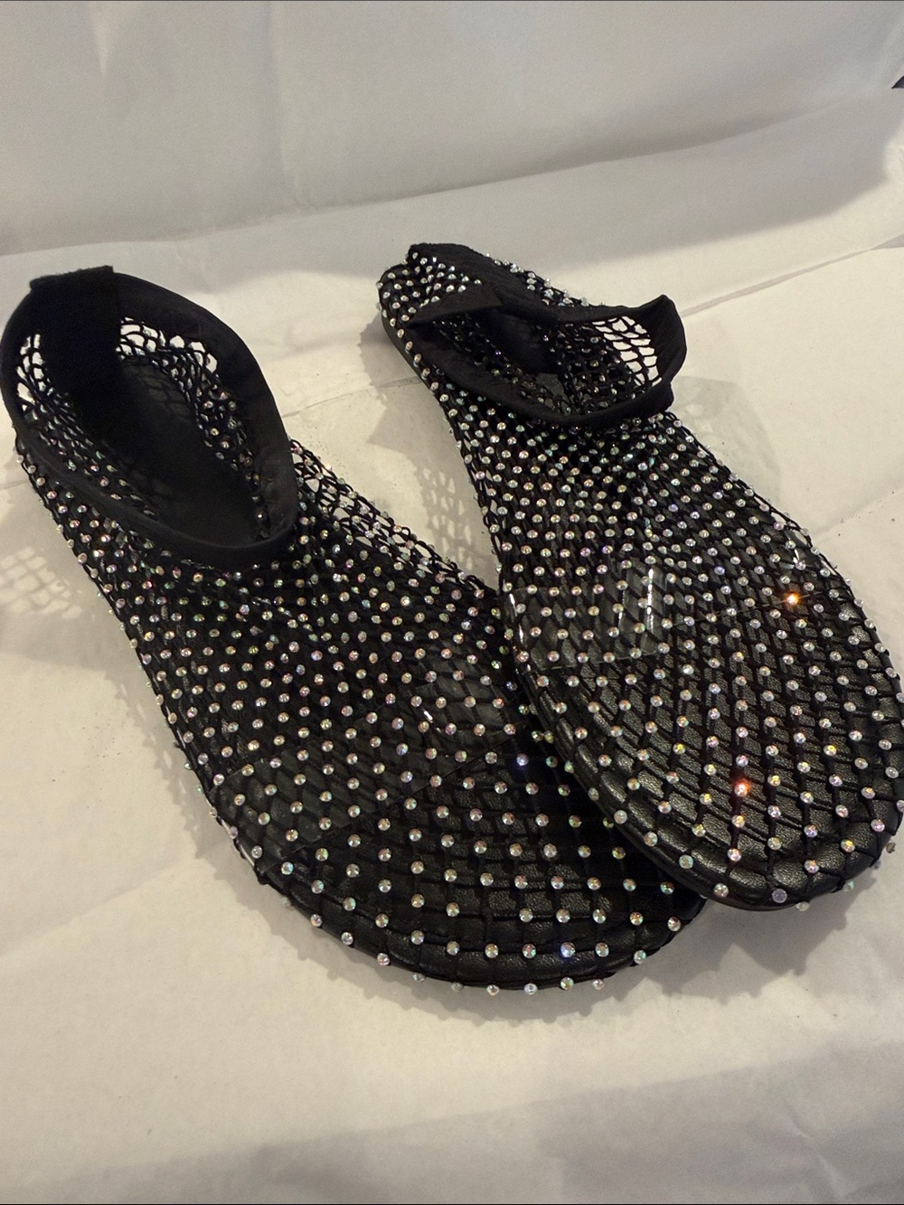 Women's Black Crystal Mesh Sandals